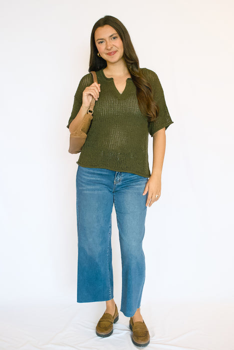 Sheer Crochet Knit Top | Short Sleeve Relaxed Fit Sweater