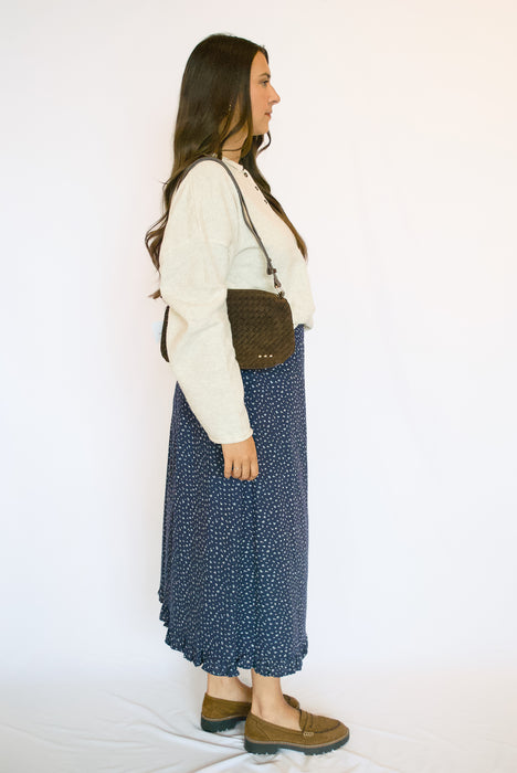 Ditsy Floral Ruffle Maxi Skirt in Navy