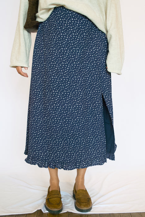 Ditsy Floral Ruffle Maxi Skirt in Navy