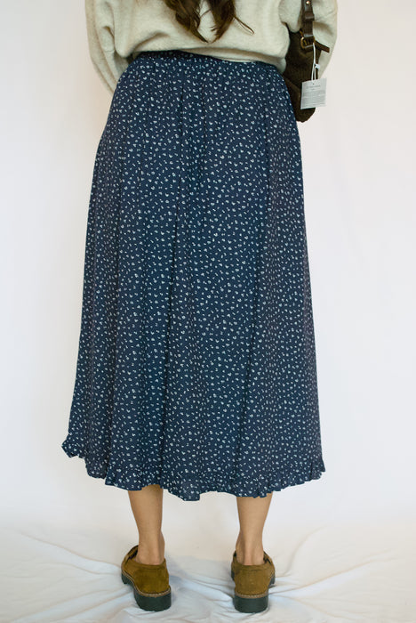 Ditsy Floral Ruffle Maxi Skirt in Navy