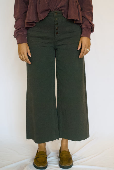 High Rise Cropped Straight Leg Pants | Stretch Twill Button Fly Jeans