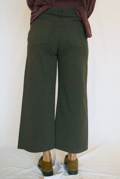 High Rise Cropped Straight Leg Pants | Stretch Twill Button Fly Jeans