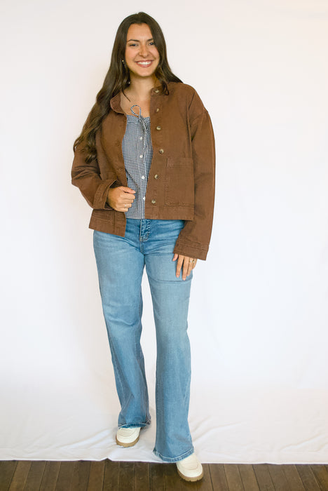 Relaxed Cotton Button-Up Utility Jacket