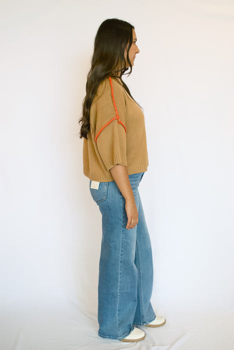 Contrast Stitch Short Sleeve Sweater