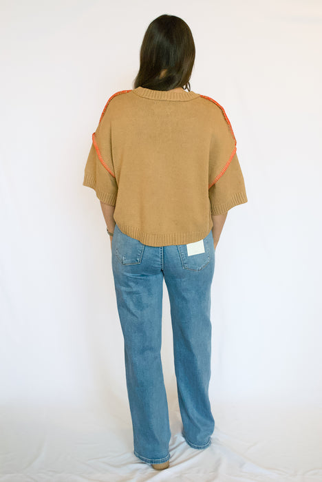 Contrast Stitch Short Sleeve Sweater