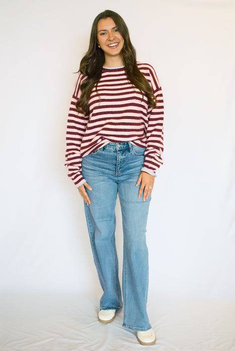 Striped Contrast Stitch Sweater