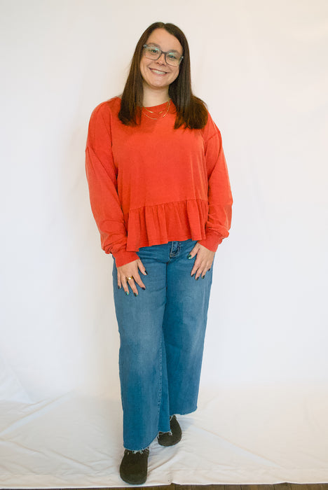 Ruffle Hem Peplum Top in Red
