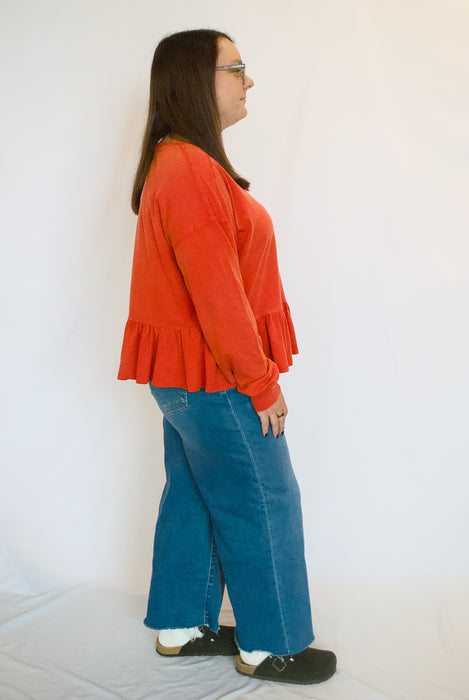 Ruffle Hem Peplum Top in Red