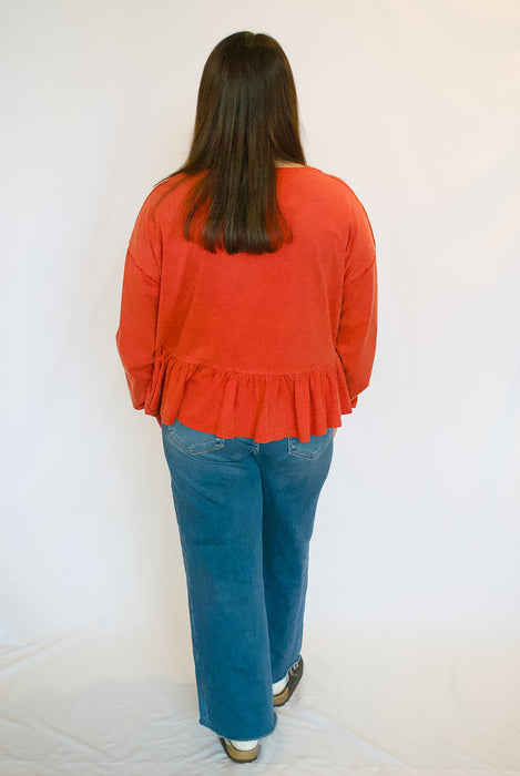 Ruffle Hem Peplum Top in Red