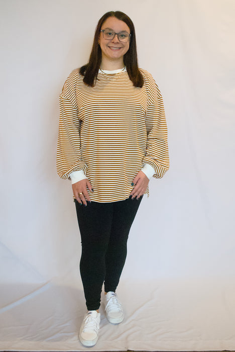 Oversized Striped Long Sleeve Top | Relaxed Crewneck Pullover
