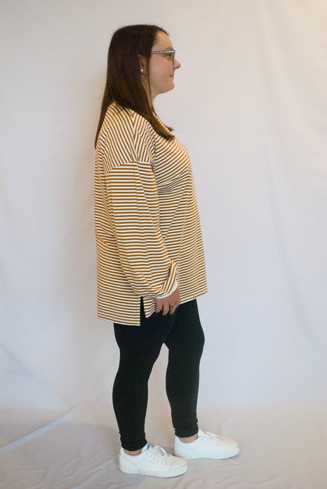 Oversized Striped Long Sleeve Top | Relaxed Crewneck Pullover