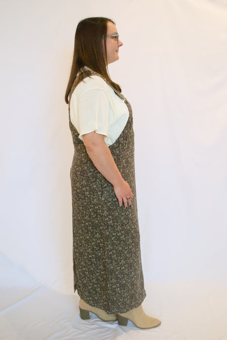 Floral Garment Wash Overall Dress