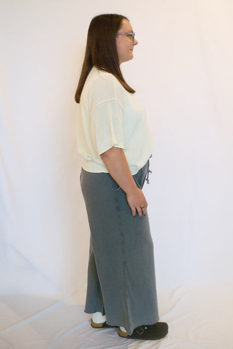 Lightweight Mock Neck Knit Sweater Top in Cloud
