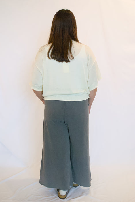 Lightweight Mock Neck Knit Sweater Top in Cloud