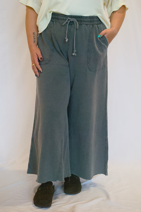 Washed Terry Wide Leg Pants in Ash