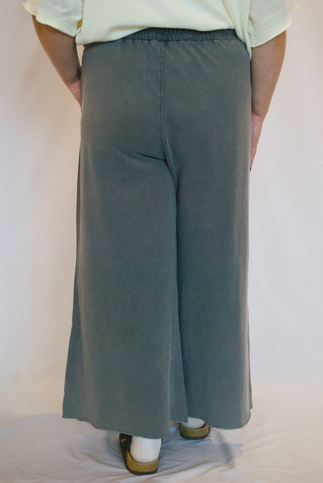 Washed Terry Wide Leg Pants in Ash