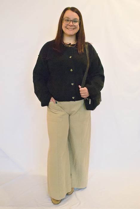 Button Front Ribbed Cardigan