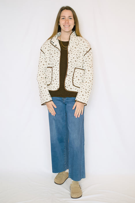 Cream Floral Quilted Jacket