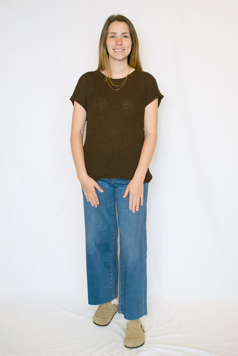 Solid Short Sleeve Sweater Knit Top