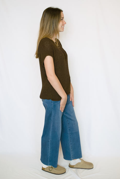 Solid Short Sleeve Sweater Knit Top