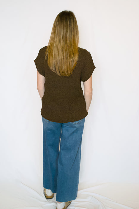 Solid Short Sleeve Sweater Knit Top