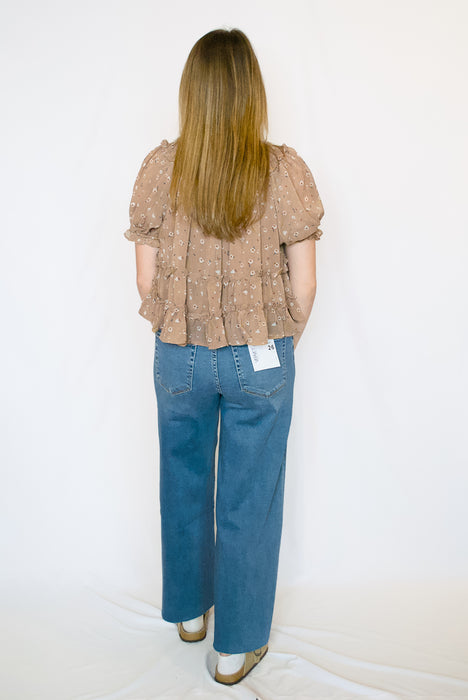 Floral Puff Sleeve Tie-Front Top