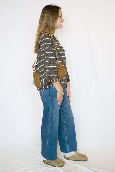 Striped Henley Wide Sleeve Knit Top