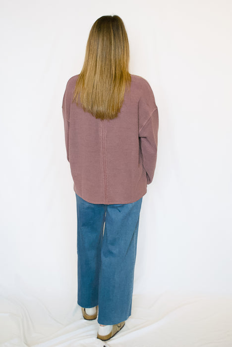 Washed Ribbed Knit Henley Top