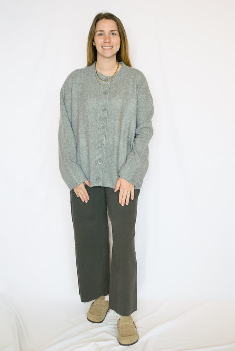 Solid Heathered Ribbed Cardigan Sweater