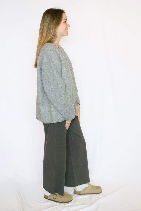 Solid Heathered Ribbed Cardigan Sweater