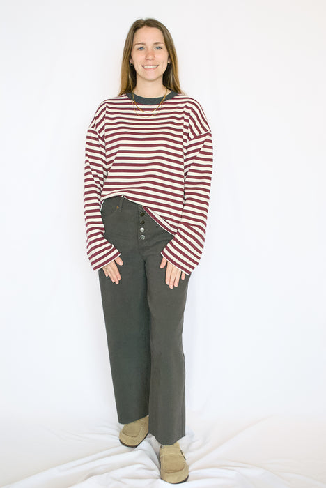 Striped Boxy Knit Top in Wine