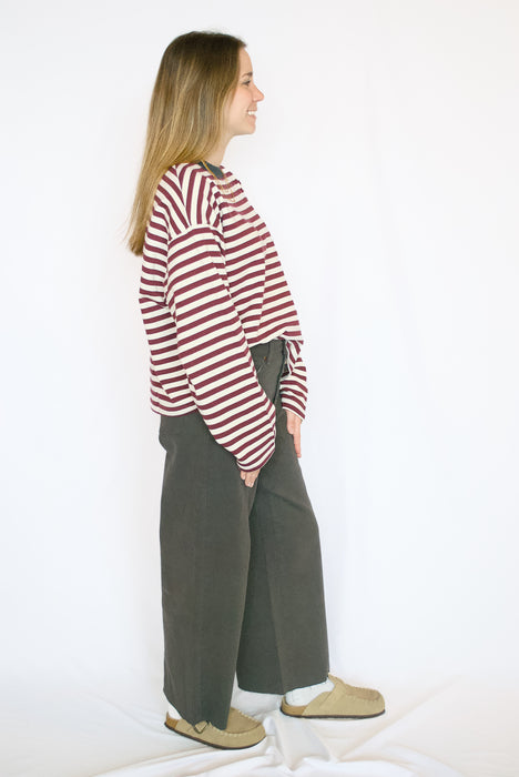 Striped Boxy Knit Top in Wine