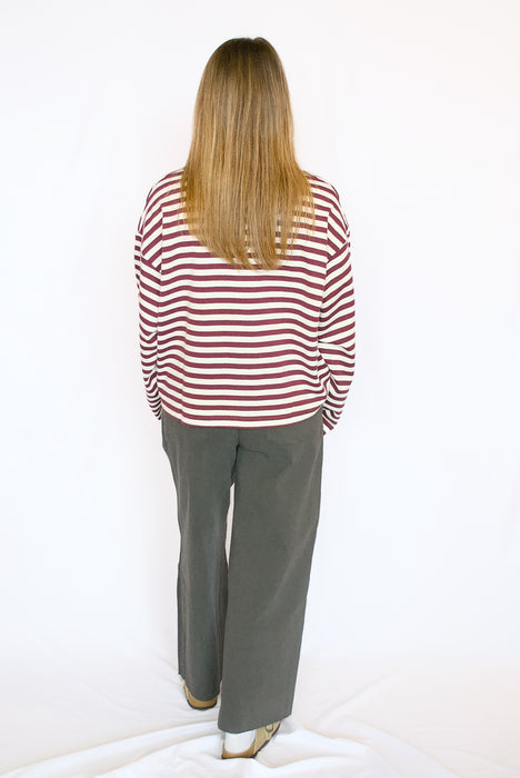 Striped Boxy Knit Top in Wine