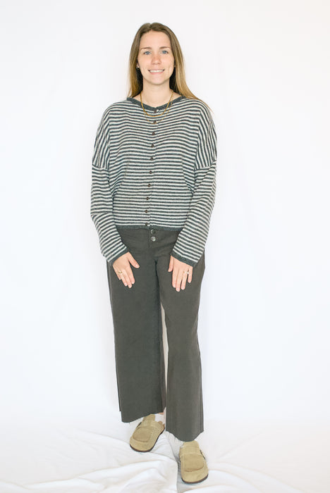Striped Lightweight Button-Down Knit Cardigan