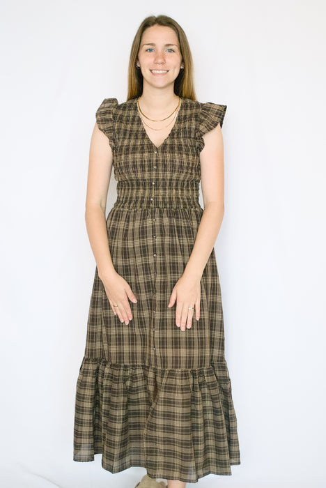 Plaid Smocked Midi Dress