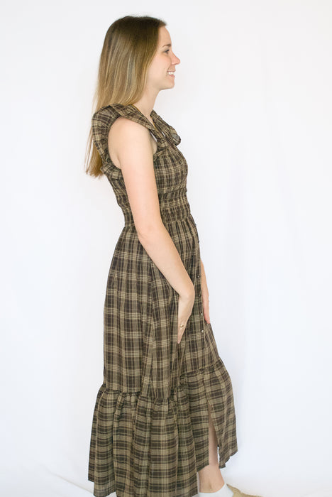 Plaid Smocked Midi Dress