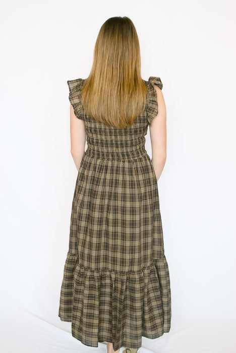Plaid Smocked Midi Dress