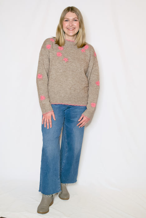 Scalloped Floral Embroidered Sweater
