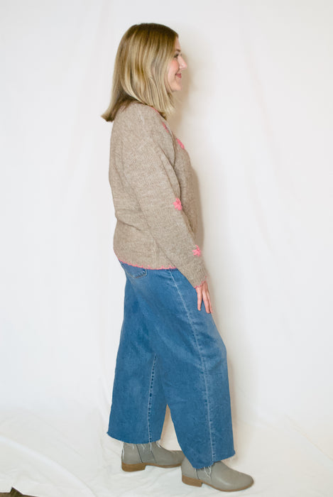 Scalloped Floral Embroidered Sweater