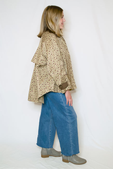 Floral Corduroy Trim Swing Jacket
