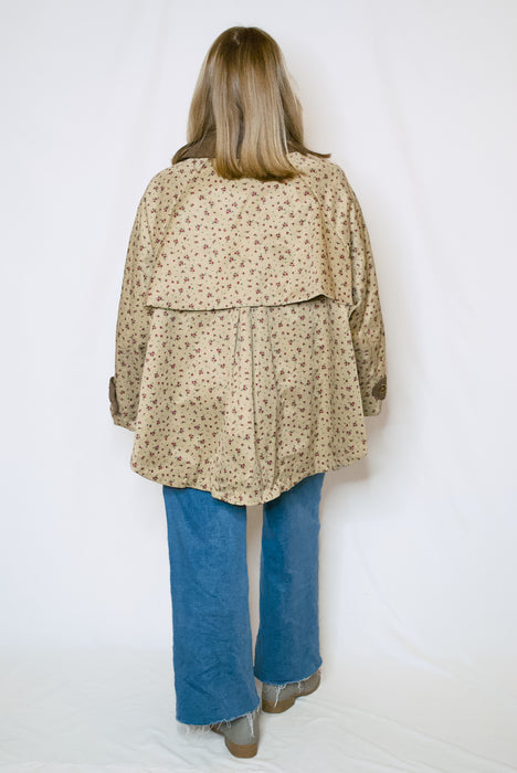 Floral Corduroy Trim Swing Jacket