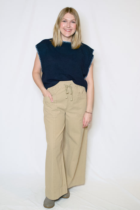Cap Sleeve Blanket Stitch Sweater