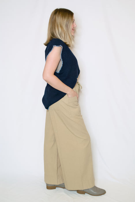 Cap Sleeve Blanket Stitch Sweater