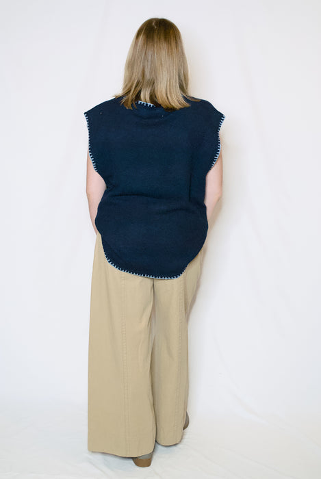 Cap Sleeve Blanket Stitch Sweater