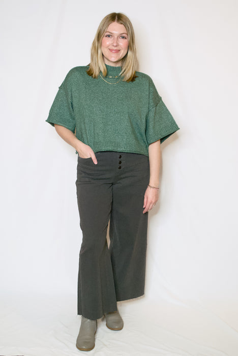 The Harper Mock Neck Sweater Top in Winter Green