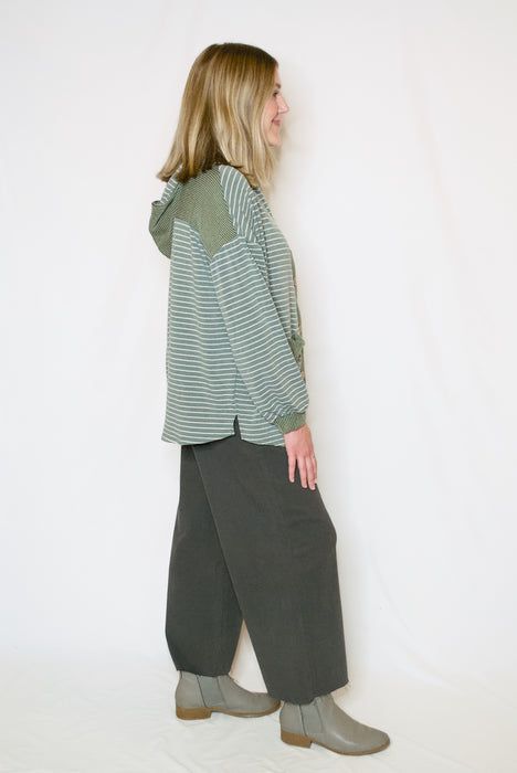 Striped Terry Button-Down Hoodie