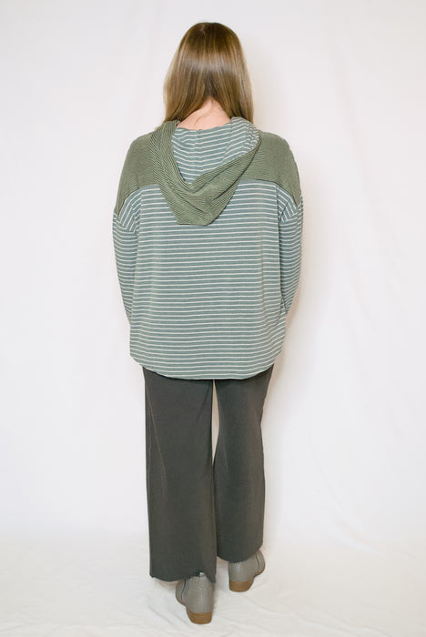 Striped Terry Button-Down Hoodie