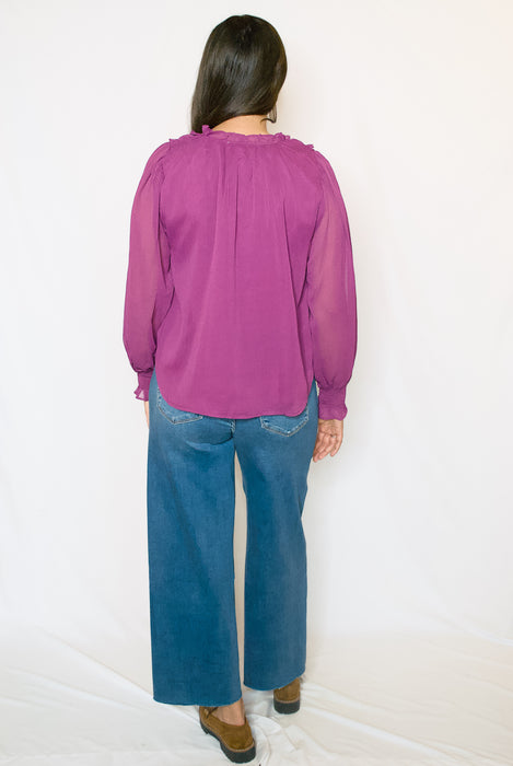 Chiffon Ruffle Blouse | Tie Neck Balloon Sleeve Top