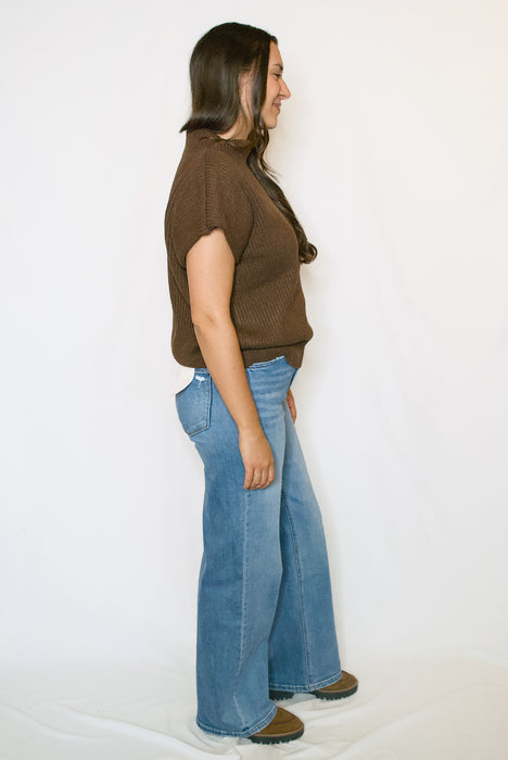 Power Shoulder Mock Neck Sweater
