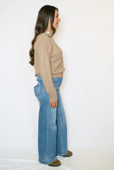 Lace Ruffle V-Neck Sweater